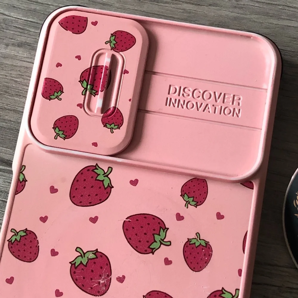 Pink Strawberry Pattern Phone Case with Ring Stand
